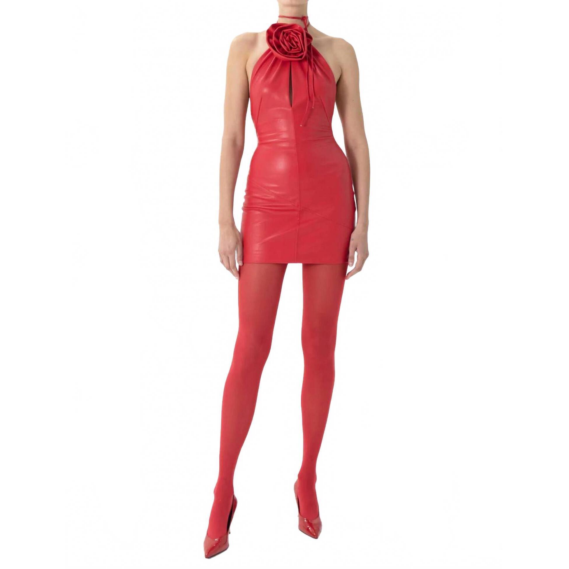 New Ronny Kobo Judi Leather Mini Dress In Crimson